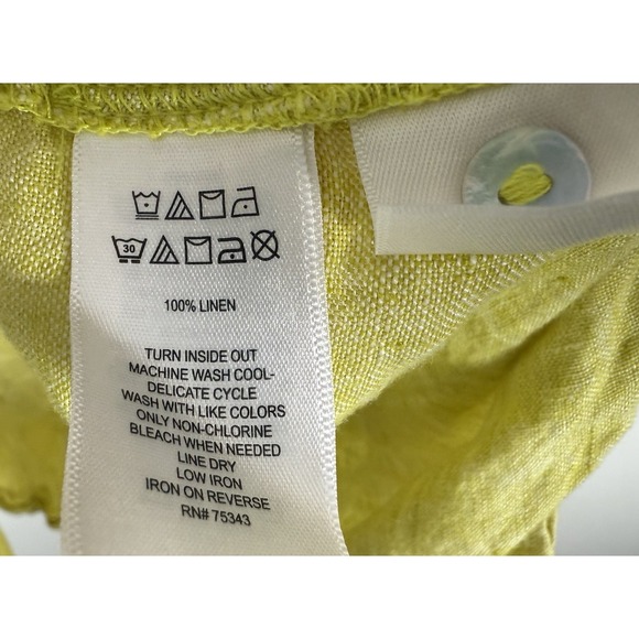 Tahari 100% Linen Button-Front Tunic Top Roll Sleeves Green Yellow Size 1X - Picture 7 of 7